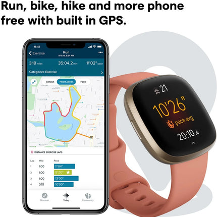 FITBIT Versa 3, Smartwatch (Pink Strap, Regular)