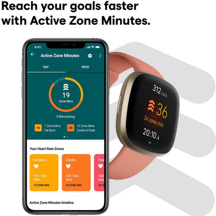 FITBIT Versa 3, Smartwatch (Pink Strap, Regular)