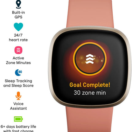 FITBIT Versa 3, Smartwatch (Pink Strap, Regular)