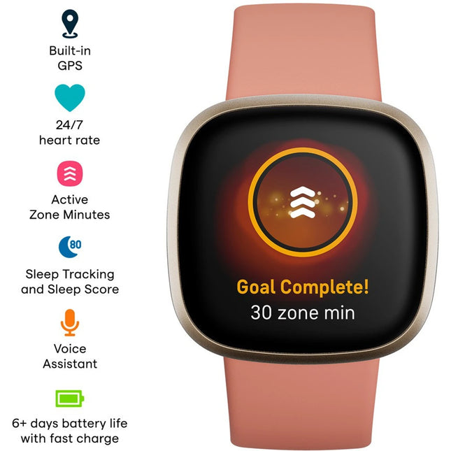 FITBIT Versa 3, Smartwatch (Pink Strap, Regular)