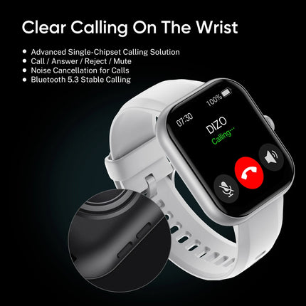 DIZO WATCH D PRO WITH CALLING,D1 CHIPSET,OS,1.85 INCH DISPLAY (Grey Strap, Regular)