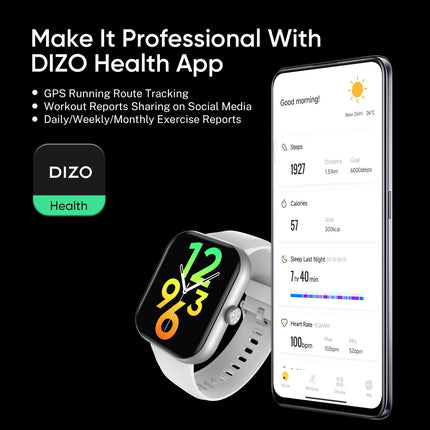 DIZO WATCH D PRO WITH CALLING,D1 CHIPSET,OS,1.85 INCH DISPLAY (Grey Strap, Regular)