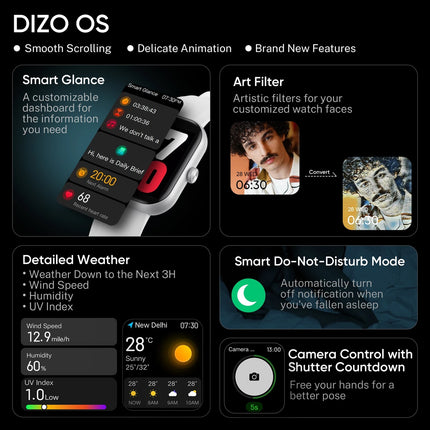 DIZO WATCH D PRO WITH CALLING,D1 CHIPSET,OS,1.85 INCH DISPLAY (Grey Strap, Regular)