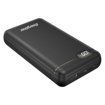Energizer UE20003C 20000mAh, Lithium Polymer Portable Power Bank with LCD Power Display,USB-A and USB-C outputs,Over Charging Protection,10W Fast Charging-Black