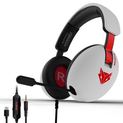 EvoFox Hyperion Gaming Headphones with Mic - White, 50mm Drivers, Immersive Surround Sound, Retractable Mic, Wired (3.5mm + Type-C), Inline Controls, Durable Build with Over Ear Swappable Ear Pads