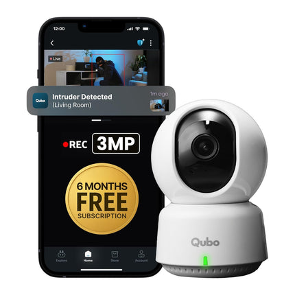 Qubo Smart 360° 3MP Wi-Fi  Security Camera | 2K Indoor CCTV Cam for Home | AI Person Detection | Automatic Alarm