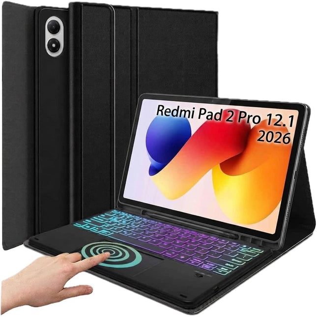 typecase Keyboard Case for Xiaomi Redmi Pad 2 Pro 12.1 (2026) only with Trackpad & 7-Colors Backlit, Pen Slot, Multi Viewing Angle, Magnetically Detachable Bluetooth Keyboard Case