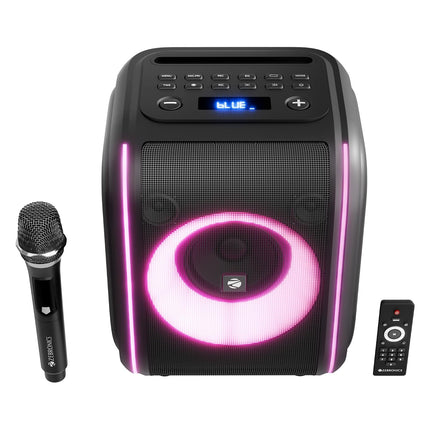 Zebronics 2026 Launch Bluetooth Speaker, 60W Output, 8h Playback, 8-inch Driver, RGB Lights, BT v5.4, USB, mSD, AUX, Type-C Charging, Karaoke, Wireless Mic, TWS, Mobile Holder (Sound Feast 880)