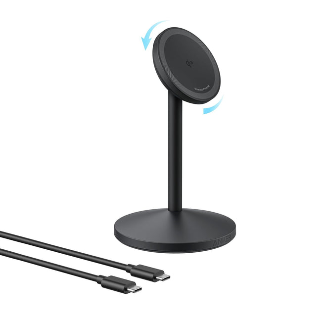 Anker MagGo Wireless Charger, 15W Fast Charging MagSafe Charger Compatible Wireless Charger Stand with USB-C Cable, Qi2 Wireless Charger, for iPhone 16/15/14/13 Series and AirPods (No AC Adapter)
