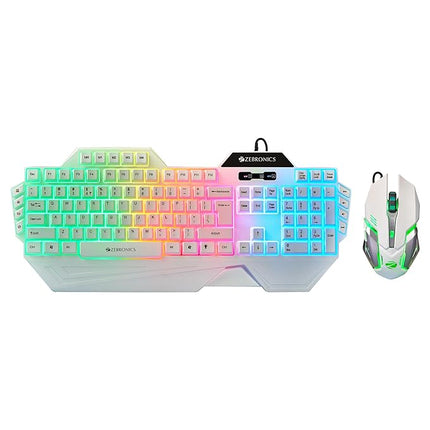 ZEBRONICS Optimus Gaming Keyboard & Mouse Combo, Braided Cable, Gold Plated USB, Upto 3600 DPI, 6 Buttons, High Resolution Sensor, Multicolor LED, Dedicated Macro Keys, 117 Keys (White) - Unboxify