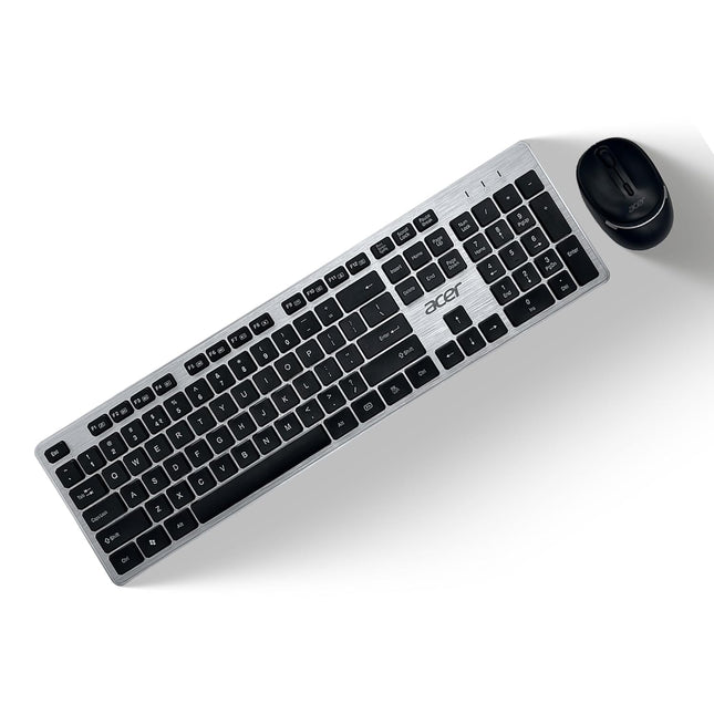 Acer Fusion Wireless Keyboard and Mouse Combo, Durable Stylish Design, 2.4GHz Nano Receiver, 10m Range, Indian Rupee Key, Adjustable DPI (800/1200/1600), Compatible with Windows & Mac (Black & Silver) - Unboxify