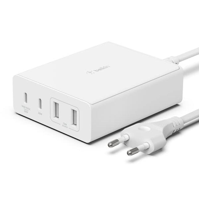 Belkin 4-Port 108W - GaN Charger | USB -C PD Fast Charge & USB-A Ports for Apple MacBook, iPhone 17, Samsung Galaxy S25, Google Pixel 10, & More | 2 Years Warranty, White (BRAND NEW/SEALED)