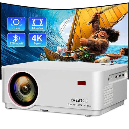 WZATCO Yuva Elite Automatic, Native 1080P Ultra Bright 12600 Lumens Projector for Home, 250” Screen | 5W Speaker | 2 Way Bluetooth | USB Screen Mirroring | White - Unboxify