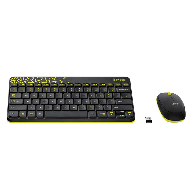 Logitech MK240 Nano USB Wireless Keyboard and Mouse Set Black/Chartreuse Yellow