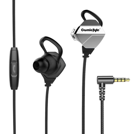Cosmic Byte CB-EP-04 Gaming Headphones Wired in Ear Earphone with Microphone Detachable for PC, PS4, Mobiles, Tablets (Black/Silver)