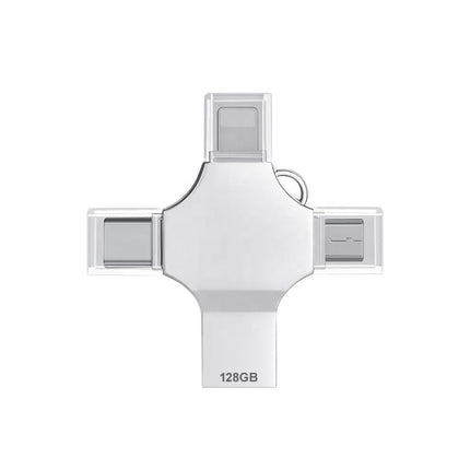 TECHNOVIEW Flash Drive 128GB 4 in 1 Pendrive with Light-ning, Micro USB, USB A, Type-C Interface Mini Hangable Pen Drive for iOS & Android Compatible with Phone, Pad, Android, PC and More Devices