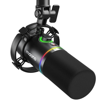 MAONO PD200X USB/XLR Dynamic Mic for Singing, PC, YouTube Recording. Professional Microphone with Programmable Software and 0-Latency Monitoring, Volume Control, Tap-to-Mute and Shock Mount, Black