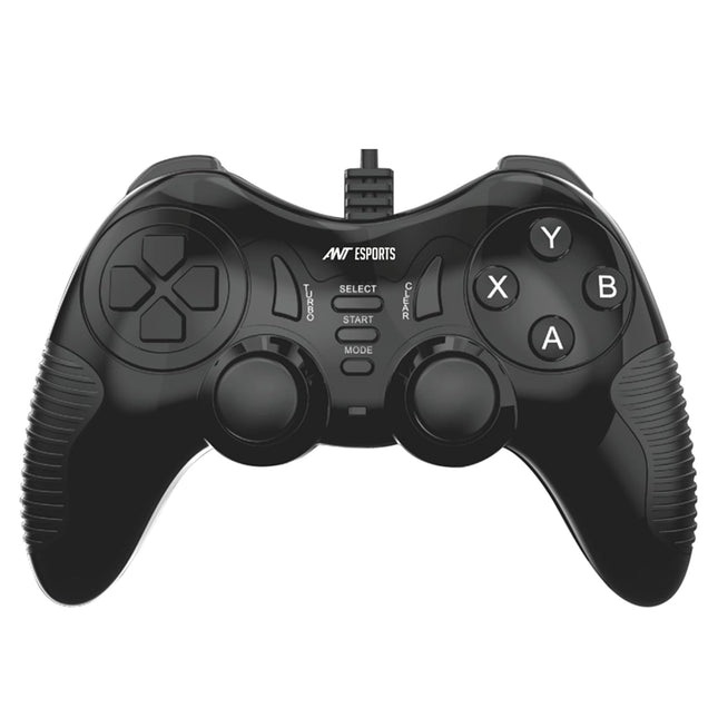 Ant Esports GP130 Wired Gamepad for PC, PS3, Android TV, Laptop – Dual Vibration USB Controller with Turbo Mode, 14 Buttons, Plug & Play, Ergonomic Design, Compatible with Windows & Steam_ Black