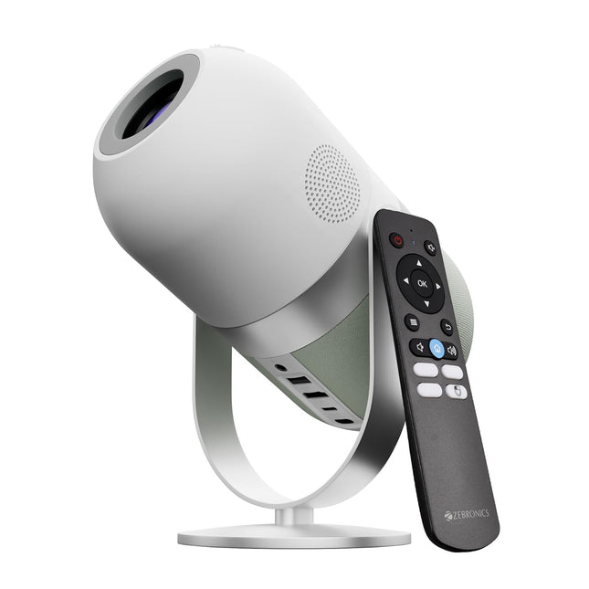 ZEBRONICS PIXAPLAY 54, Smart LED Projector, 3800 Lumens, 1080p Support, Upto 140" Screen Size, Quad Core Processor, Auto Keystone Adaptation, Bluetooth, WiFi, HDMI, USB, AUX, APP Support, Miracast
