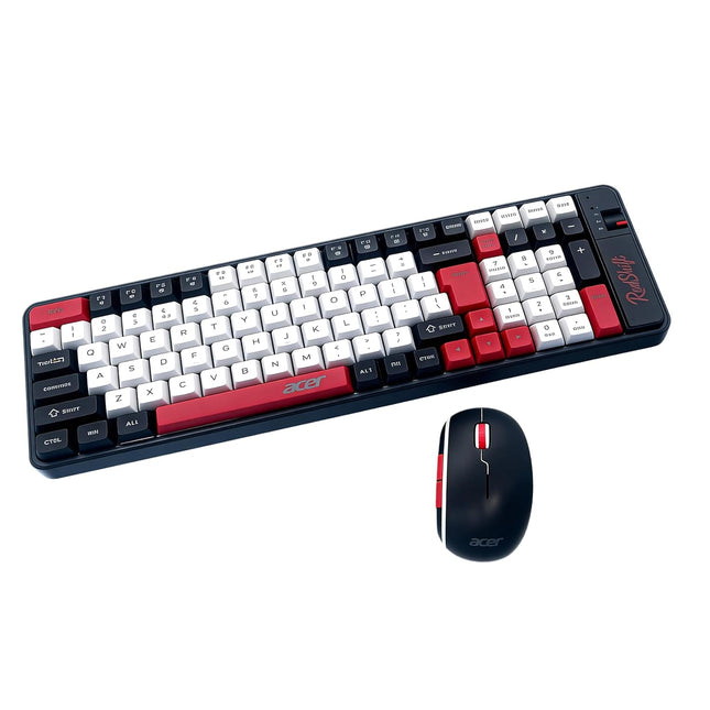 Acer RedShift Wireless Keyboard & Mouse Combo | Bluetooth + 2.4GHz Dual Mode | Multi-Device | 100-Key Slim Quiet Keyboard | 6-Button Mouse with 1600 DPI | Windows, Android, iOS | Black & Red