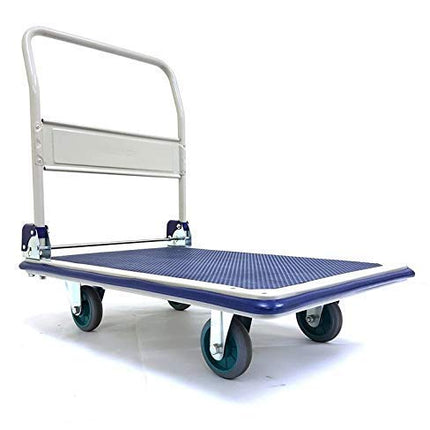 BIGAPPLE 300kg Capacity Metal Foldable Platform Trolley for Heavy Weight/Material Handling Goods Trolley for Home, Office, Warehouse & Industries - 60cm x 90cm (5" Wheel/Blue) - PACK OF 1