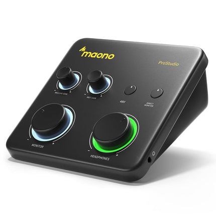 MAONO Audio Interface for Recording Studio: Audio Mixer with 24-bit/192kHz Routing Software, LOOPBACK ASIO Driver for Recording Music, Home-Studio, Podcast Setup, Guitar, DAW(PS22 Lite Black)
