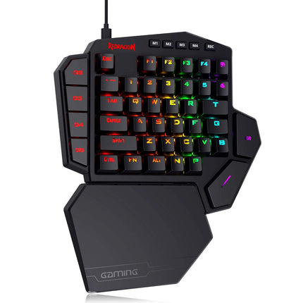Redragon K585-blue Switch DITI One-Handed RGB Mechanical Blue Switches, Type-C Professional Wired Gaming Keyboard Keypad with 7 Onboard Macro Keys, Detachable Wrist Rest, 42 Keys (Black)