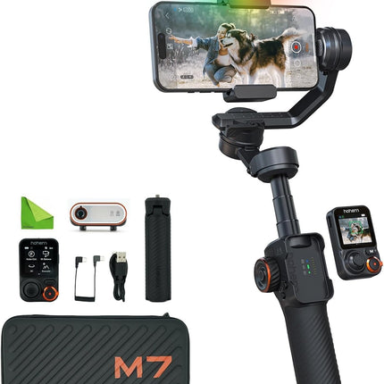 hohem Isteady M7 3 Axis Gimbal Stabilizer for iPhone and Smartphone W/AI Tracking,Detachable Touchscreen Remote,Extension Pole,Magnetic Fill Light for Video Recording, Black