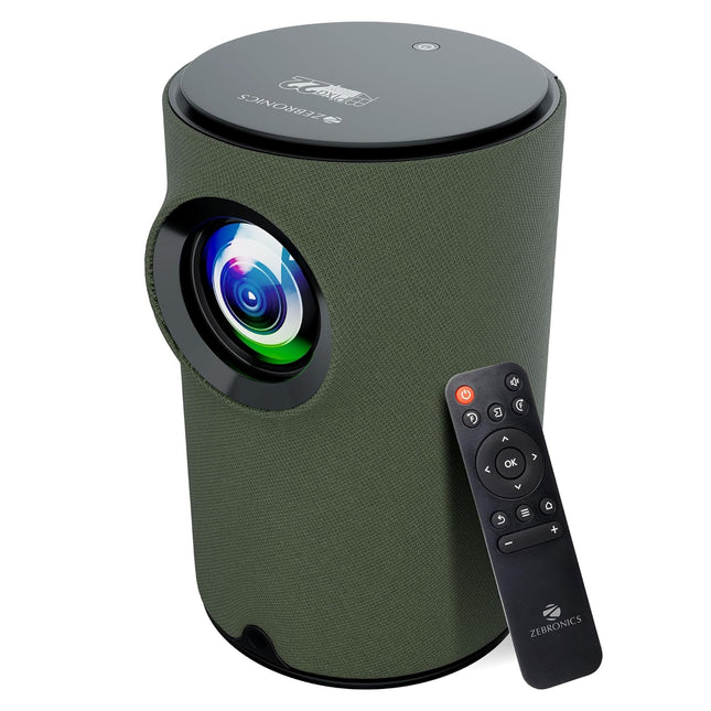 Zebronics Android Smart Projector (PIXAPLAY 22), 4K UHD Support, 3200 Lumens, 250" Screen, 90° Tiltable, Auto Focus & Keystone, OTT Apps (Netflix, Prime, Hotstar), BT v5.4, HDMI, Miracast (Green)