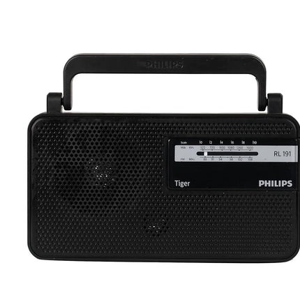 Philips Portable Radio RL191/94 with MW/FM Bands, 180mW RMS Sound Output, Telescopic Antenna, Battery & DC Powered (2xR20/3V DC), Compact & Portable Design (Black)