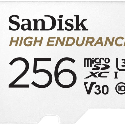 SanDisk 256GB High Endurance Video microSDXC Card with Adapter for Dash Cam and Home Monitoring Surveillance Systems - C10, U3, V30, 4K UHD, Micro SD Card - SDSQQNR-256G-GN6IA