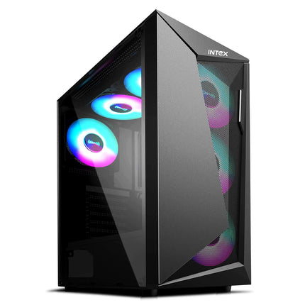 Intex Edge Gaming Cabinet | ATX, M-ATX, ITX | 3×120mm LED Fans | USB 3.0 Ready | Tempered Glass Side | Smooth Airflow | 300mm VGA | 160mm CPU Cooler | Stylish Front Panel