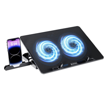 Lapcare Chillmate Powerful Laptop Cooler Pad with Dual 125mm Fans, Silent Operation Noiseless Fan, Dual USB Ports, 5 Step Retractable Stand and Removable Mobile Holder