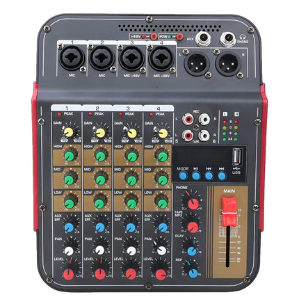 Powerpak MG-4 6-Channel Audio Mixer, Sound Board Mixing Console | 48V Phantom Power, MP3,Bluetooth,Echoes,USB Recording and XLR Output for DJ Show,Streaming,Podcasting