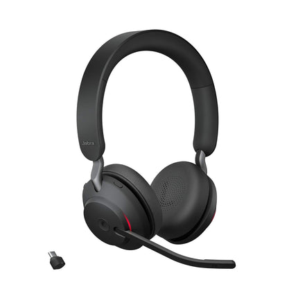 Jabra Evolve2 65 MS Link 390/380C Wireless PC Headset – Noise Cancelling Microsoft Teams Certified Stereo Headphones with Long-Lasting Battery – USB-C Bluetooth Adapter – Black - Unboxify