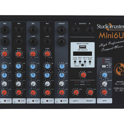 Studiomaster Mini 6U Stage Mixer (Bluetooth And USB), Black
