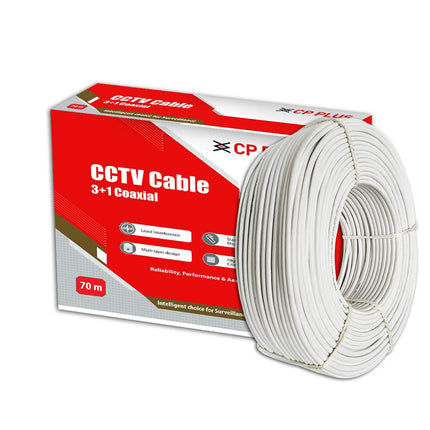 CP PLUS 3+1 Coaxial Pure Copper CCTV Camera Standard Cable for Security and Surveillance | Solid Annealed Bare Copper Conductor | Video, Power and Audio Communication (70 Meter) White - CP-ECC-70R