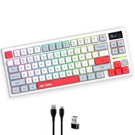 Ant Esports APEX200 Tri‑Mode Mechanical Gaming Keyboard (2.4GHz-Bluetooth-Wired) 84Key RGB Magnetic Keyboard Hall Effect Switches 1000Hz Wireless Polling Rapid Trigger Hot‑Swappabl PBT Keycaps –White
