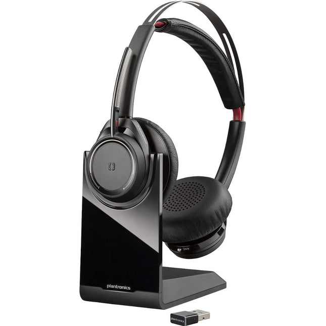 Poly by Plantronics - Voyager Focus UC with Charge Stand Bluetooth Dual-Ear (Stereo) On Ear Headset with Boom Mic - USB-A PC/Mac Compatible - Active Noise Canceling- Black