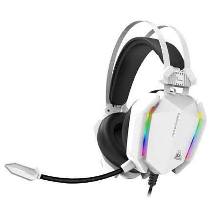 TAG Gamerz Titan RGB White Over-Ear Gaming Wired Headphone | Soft Ear Cups | 50mm Neodymium Driver | 3.5mm Audio | 2m Cable | Flexible Mic for Calling | Suspension Headband | 3.5mm + USB Connector