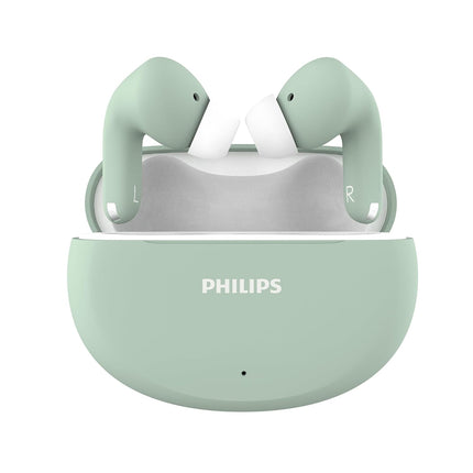 Philips TAT1269 Bluetooth Truly Wireless in Ear Earbuds with mic, 13mm Drivers, Bluetooth 5.4, 40H Playtime, IPX5, Fast Charging,Touch Controls, Voice Assistant, Mono Mode, LED Indicator(Frosty Green)