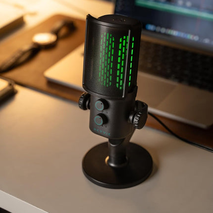 SKYVIK Glowcast USB Condenser Microphone with Noise Cancellation, RGB Lighting & Zero-Latency Monitoring for Podcasting, YouTube, Streaming & Gaming
