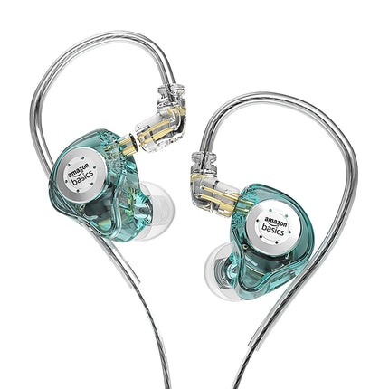 Amazon Basics Pro Series IEM Earphone, HiFi Stereo | 3.5 mm Plug| Dual Magnetic Circuit Dynamic Driver | Resin Inlay Metal Body | Detachable 5N OFC Cable | with Mic |for Audiophiles & Musicians |Cyan