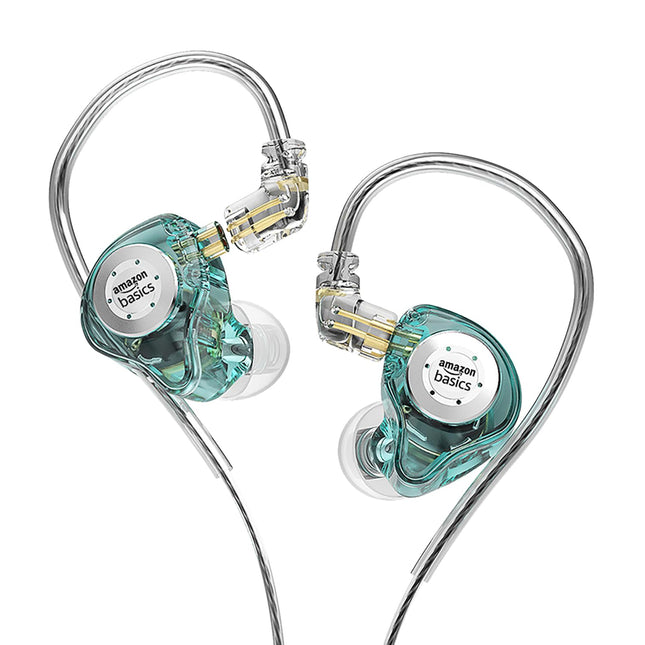 Amazon Basics Pro Series IEM Earphone, HiFi Stereo | 3.5 mm Plug| Dual Magnetic Circuit Dynamic Driver | Resin Inlay Metal Body | Detachable 5N OFC Cable | with Mic |for Audiophiles & Musicians |Cyan