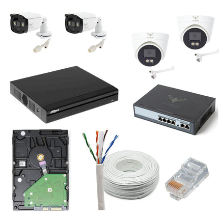 JK Vision 4MP CCTV IP Camera Full Set, 2 Bullet,2 Dome, 4 Channel NVR, 4 Port JK Vision POE, 1TB Hard Disk, Cat6 Cable 100 Meter, 8 RJ45