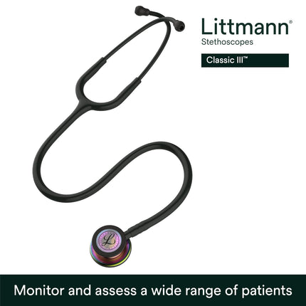 3M Littmann Classic III Monitoring Stethoscope, Rainbow-Finish Chestpiece, black stem and headset, Black Tube, 27 inch, 5870 (BRAND NEW/SEALED)