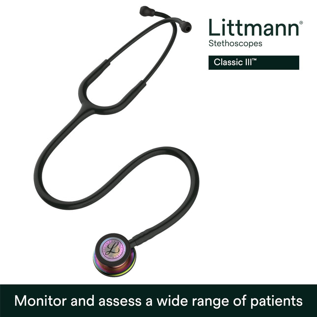 3M Littmann Classic III Monitoring Stethoscope, Rainbow-Finish Chestpiece, black stem and headset, Black Tube, 27 inch, 5870 (BRAND NEW/SEALED)