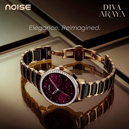 Noise Diva Araya Smartwatch for Women with AMOLED Display (850 Nits), 60 Precision-Set Crystals, Cycle Tracking, Skin Temperature, SOS with Live Location, 100+ Watch Faces - Iconic Rose Gold
