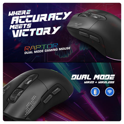 Cosmic Byte Raptor Dual Mode RGB Mouse, Pixart 3212 Sensor, Upto 4800 DPI, 10 Million Switches, 500Hz Polling Rate, Braided Cable, 11 RGB Effects, PTFE Mouse Feet (Black)