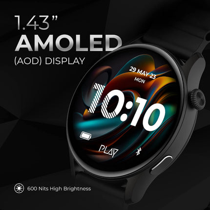 PLAYFIT Flaunt 2 1.43" AMOLED Round Display with Rotary Crown (Black)